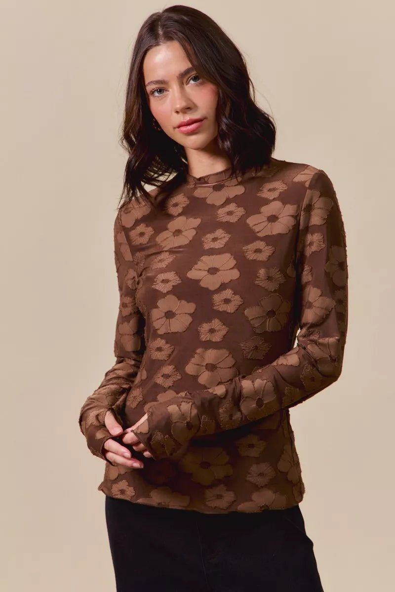 Stretched Jacquard Casual Tops with Thumb Opening