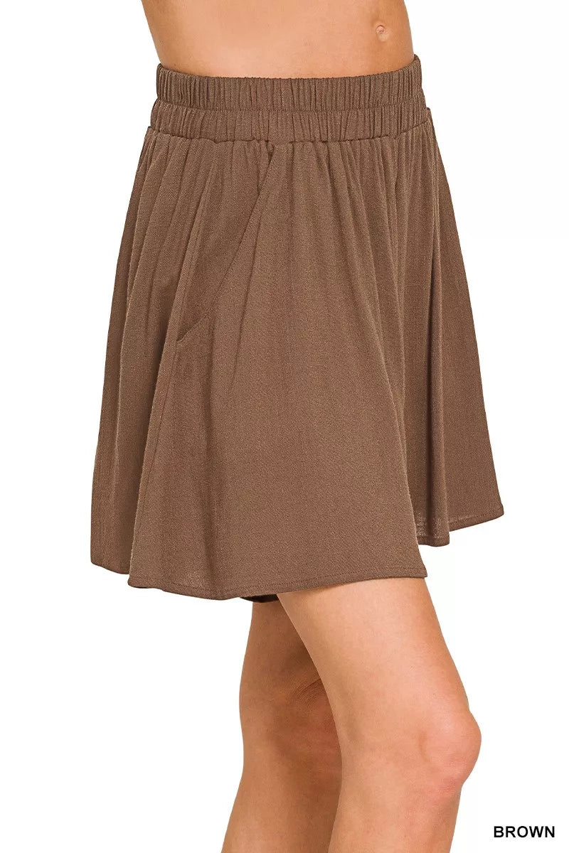 Woven Elastic Band Shorts With Pocket
