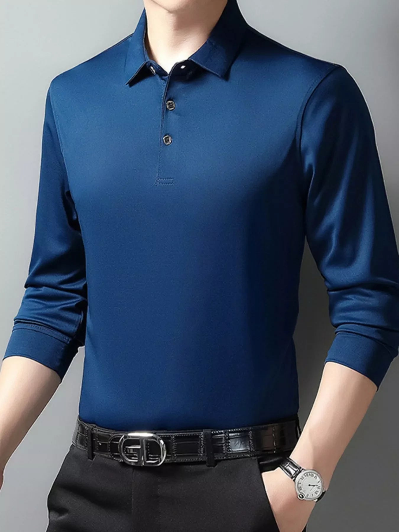 Men's Plus Size Long Sleeve Classic Fit Polo