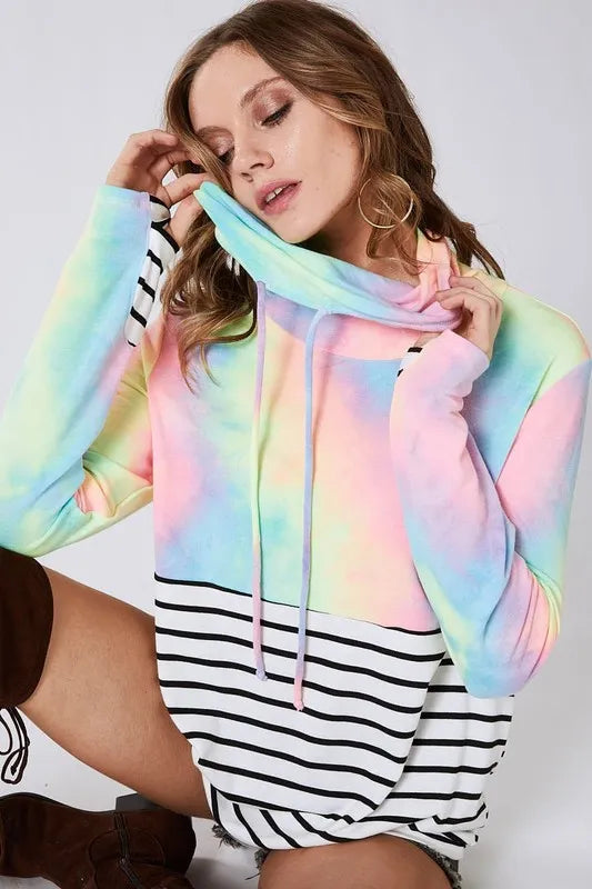 Tie Dye French Terry Cowl Neck Top