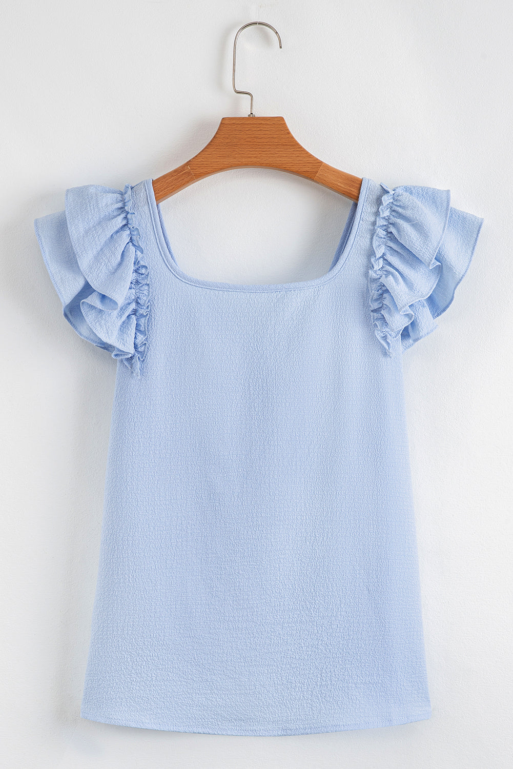 Beige Textured Bow Frilled Ruffle Sleeve Blouse