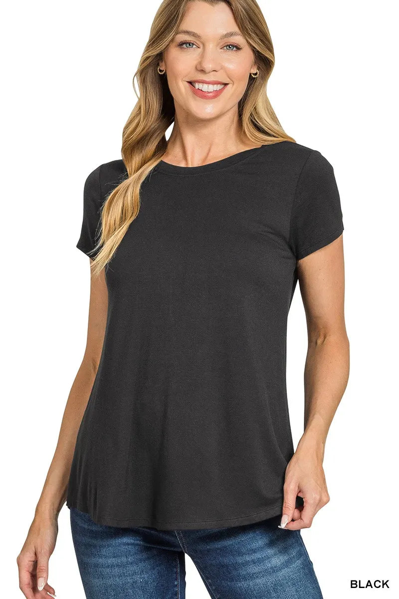 Flowy Round Hem Rayon Short Sleeve T-Shirt