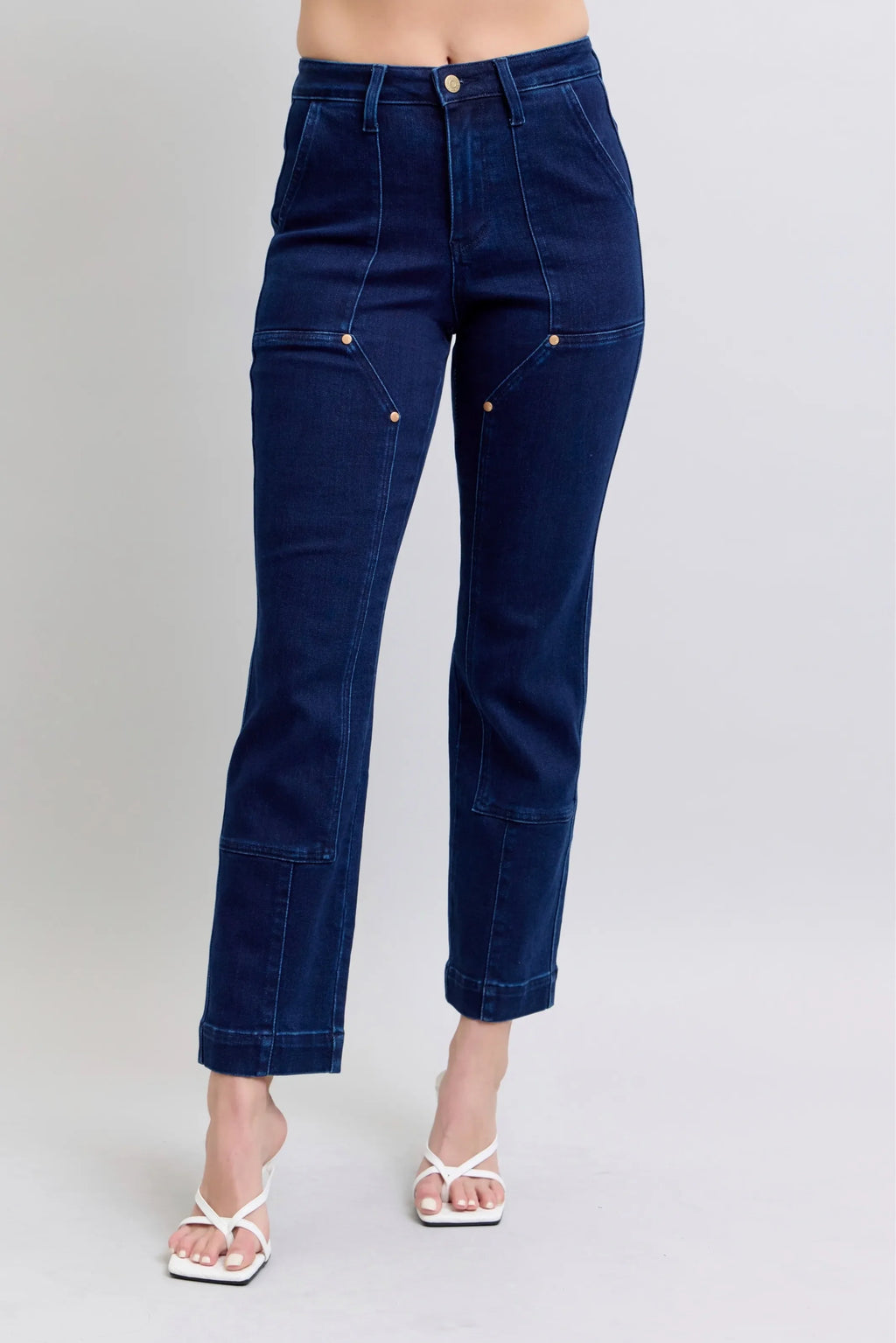 Full Size Hw Work Wear Knee Patch Straight Jeans Plus Size