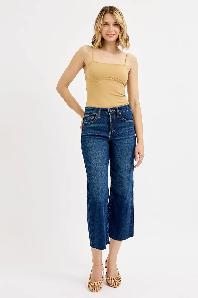 Full Size Tummy Control High Rise Crop Wide Jeans Plus Size