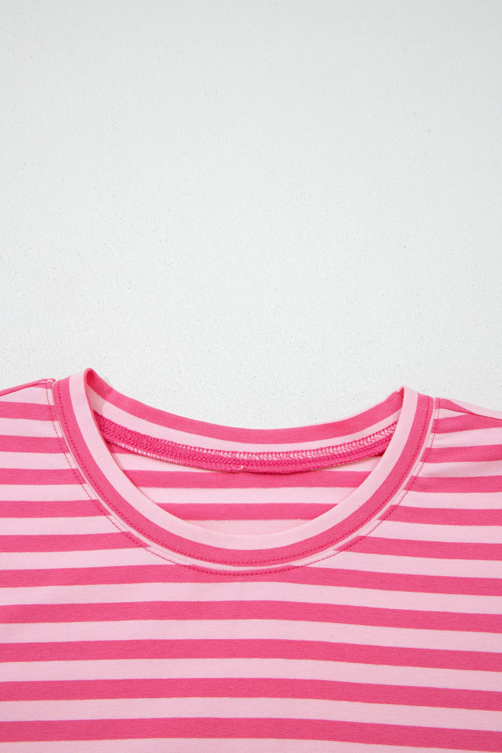 Rose Stripe Drop Shoulder Round Neck Top and Buttoned Straight Pants Two Piece Set