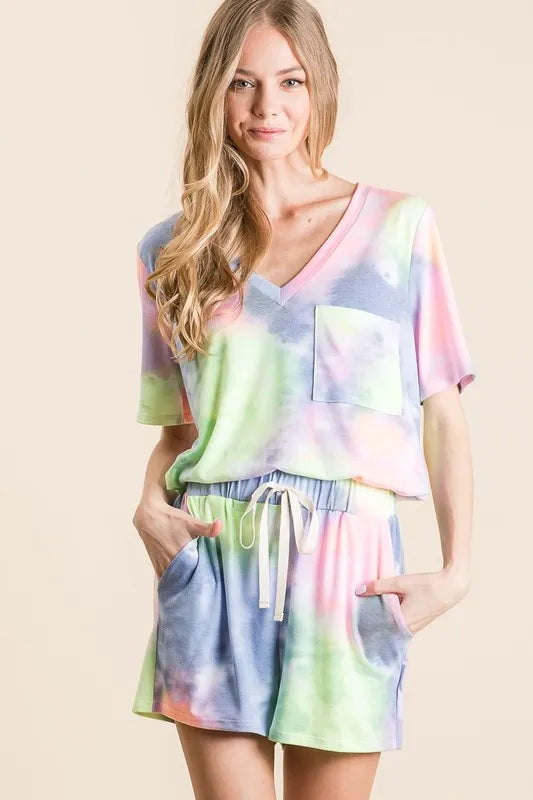 Tie Dye Casual Shorts with Twill Tape Drawstring