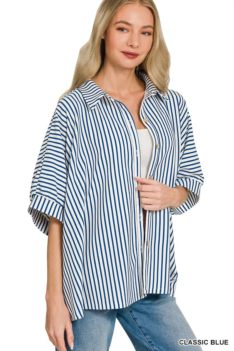 Oversized Stripe Button Down Shirt