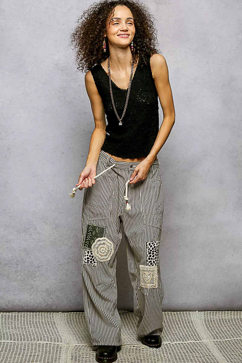Textured Knit V-Neck Tank with Lace Trim