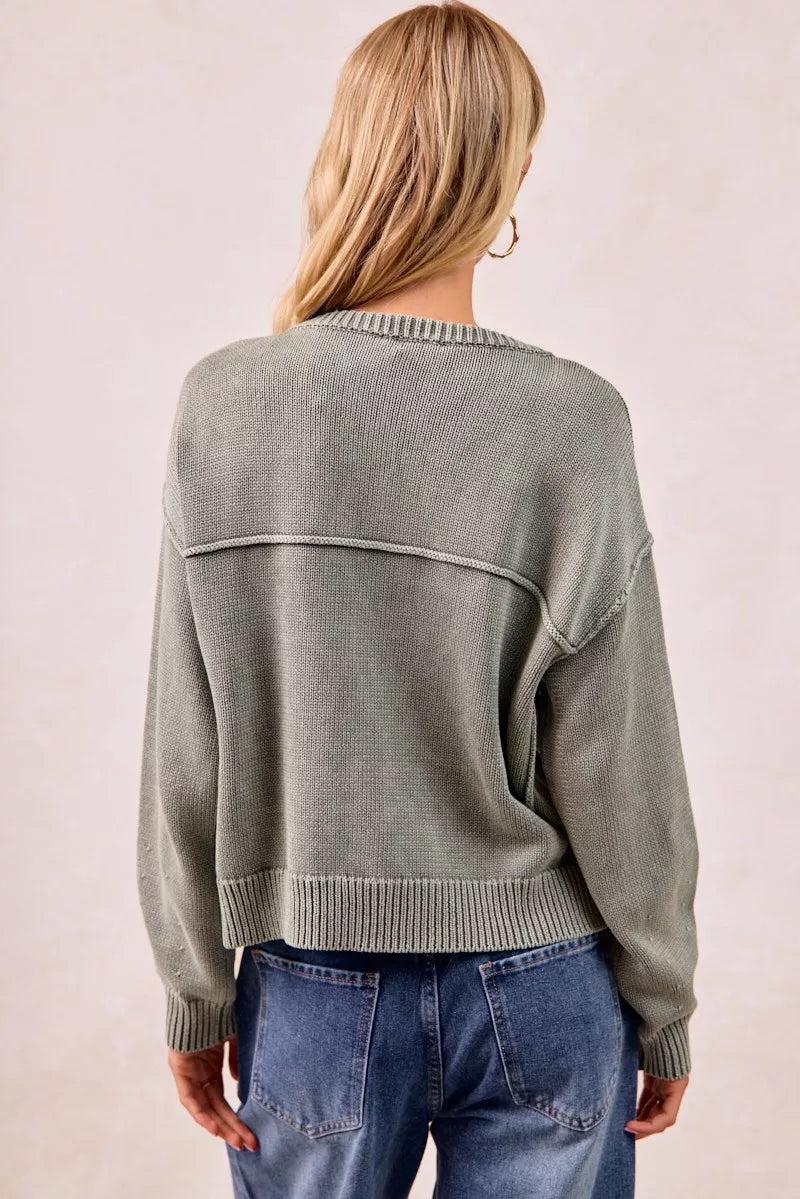 Washed Sweater V Neck Cardigan