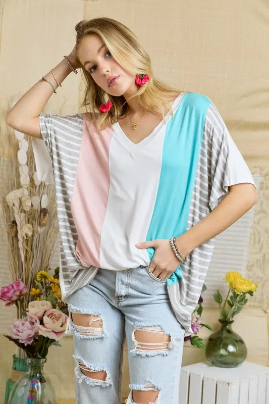 Colorblock Casual Knit Tunic Top