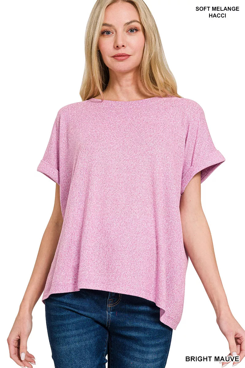 Soft Melange Hacci Short Sleeve Round Neck Top