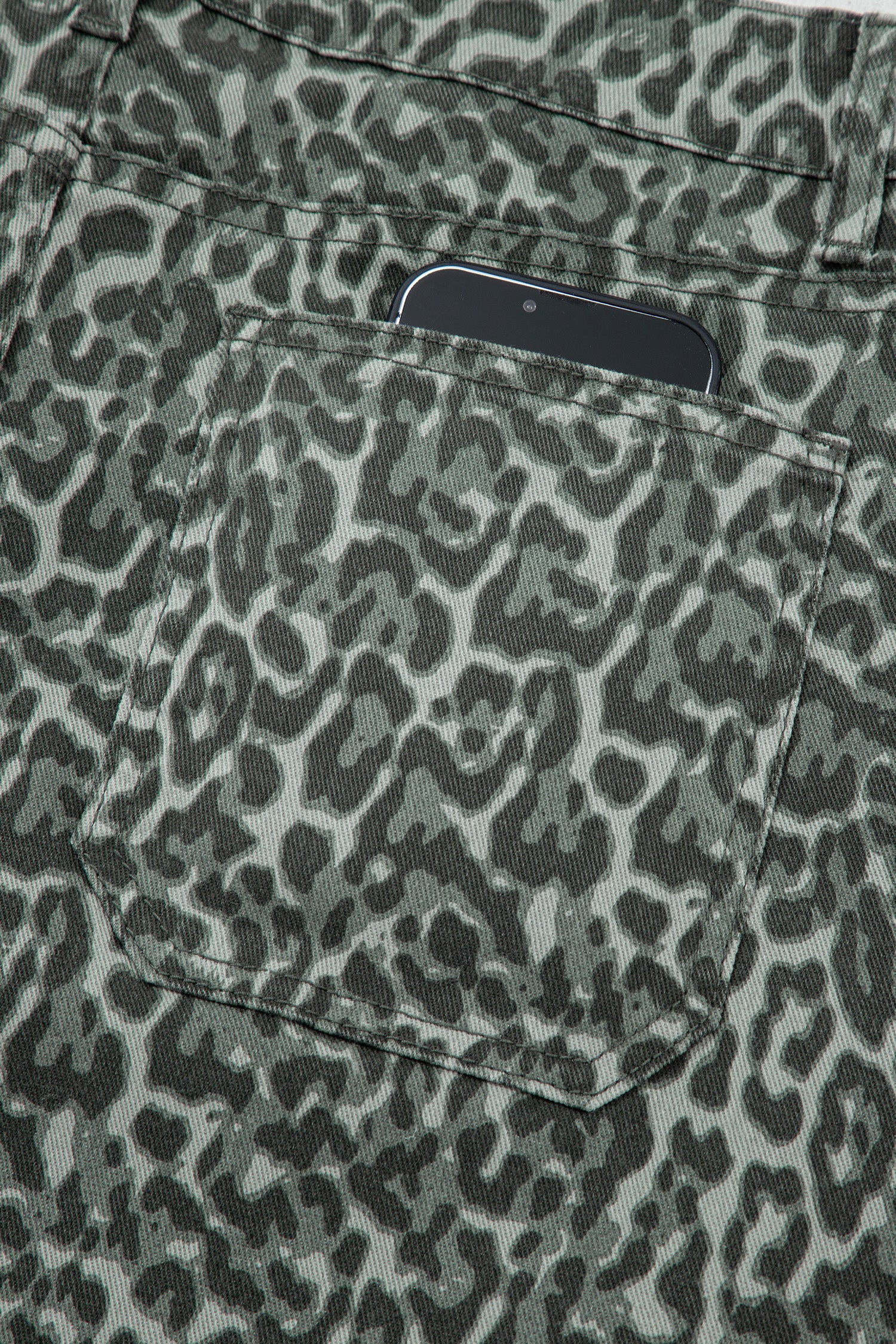 Gray Leopard Frayed Edge Wide Leg High Waist Jeans