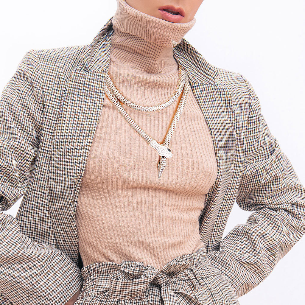 Endless Snake Chain Silver Mesh Necklace Stylish Chic Jewelry Accessory