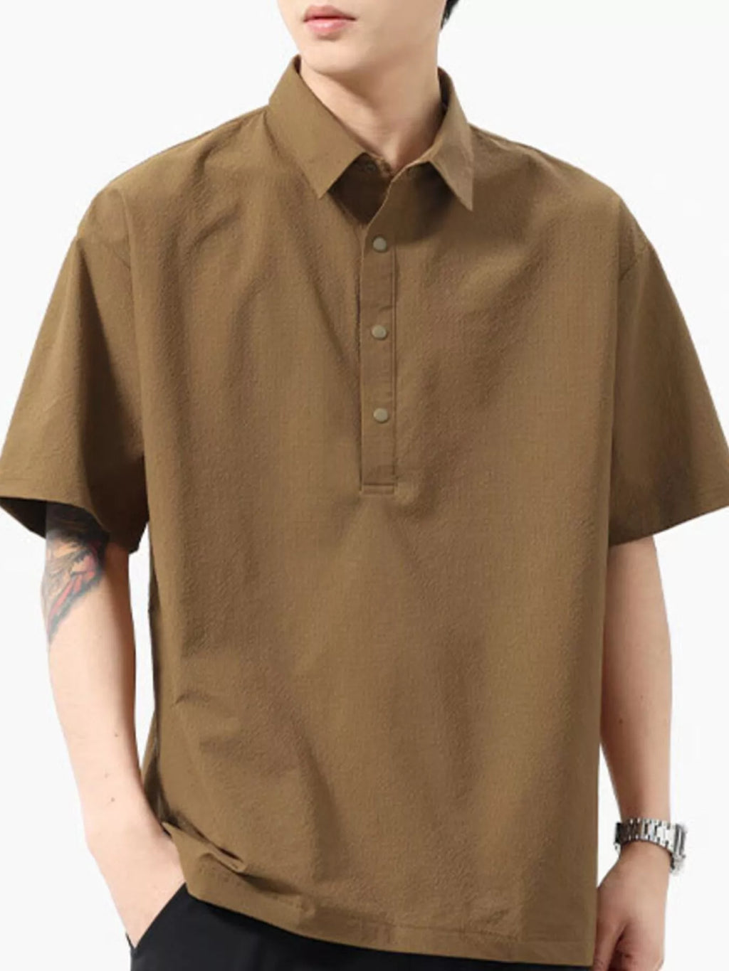 Men's Plus Size Half Button Loose Fit Short Sleeve Polo