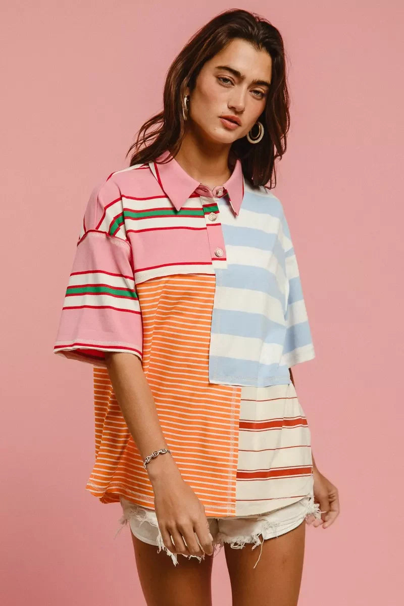 Mix And Match Stripe Color Block Shirt