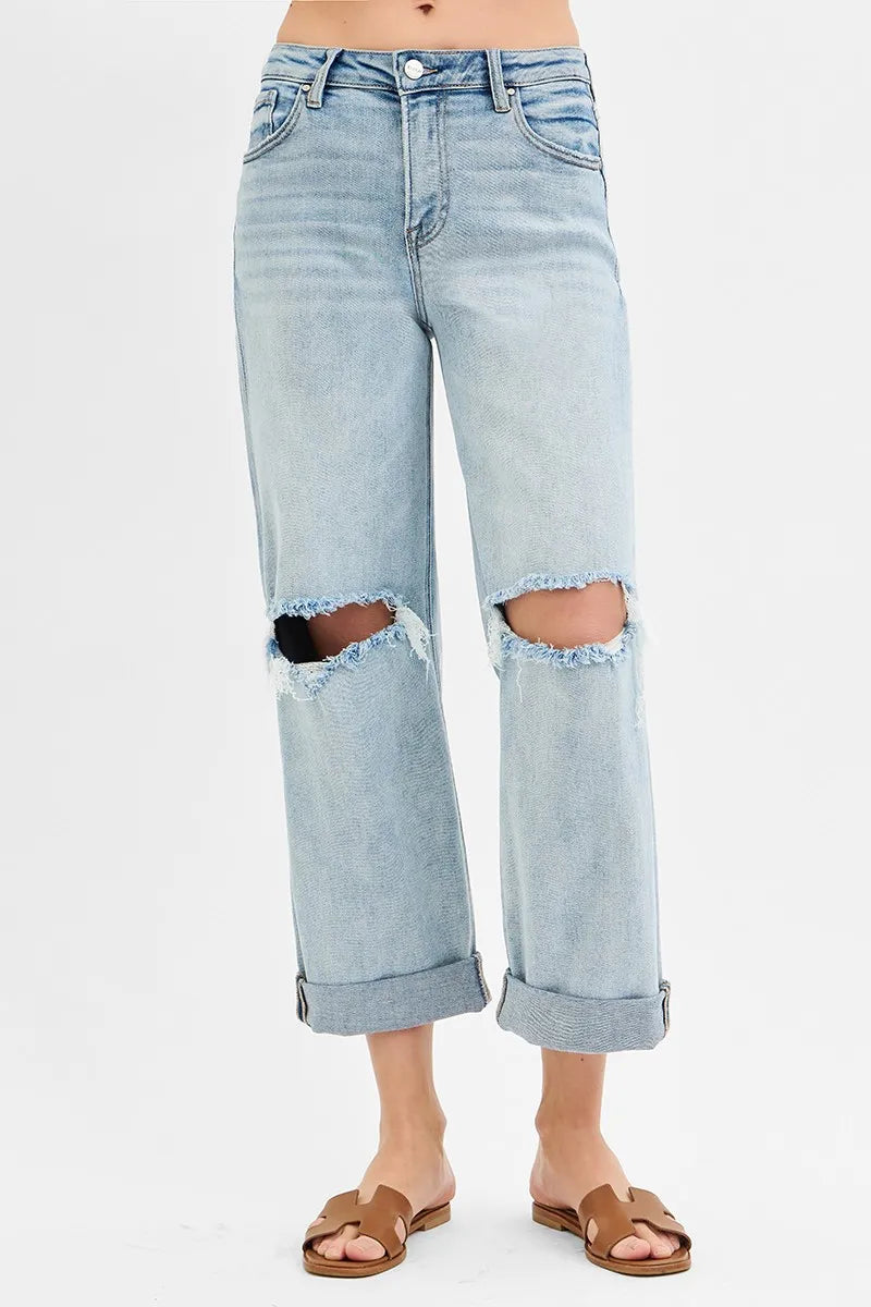Full Size Mid Rise Fit Boyfriend Jeans with Cuff Plus Size