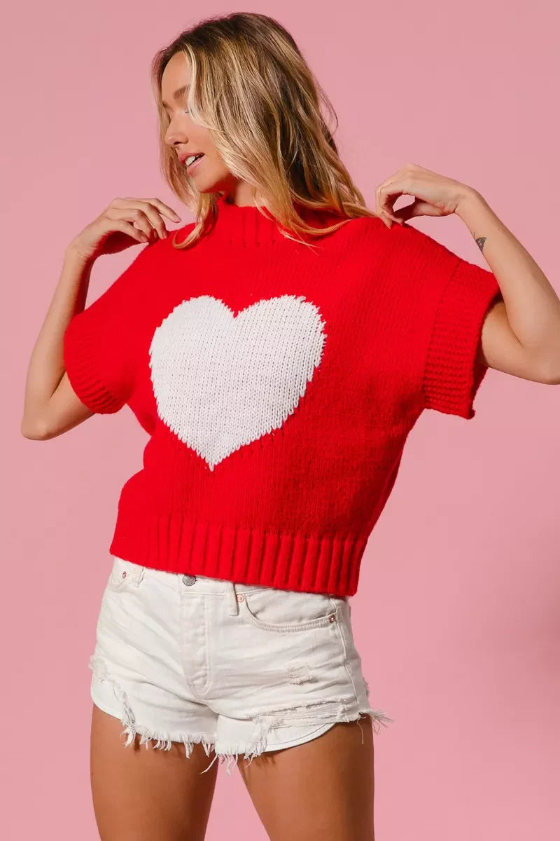 Rib Banded Heart Pattern Valentines Sweater