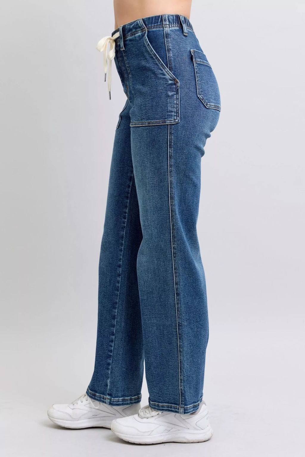Drawstring Straight Jeans with Pockets
