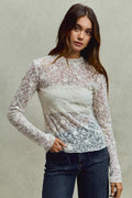 Lace Long Sleeve 3d Effect Floral Layering Top