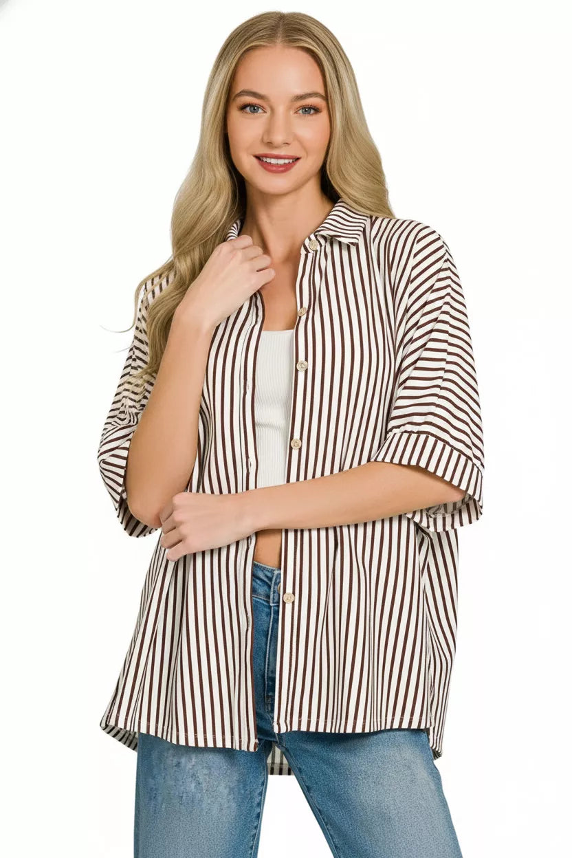 Oversized Stripe Button Down Shirt