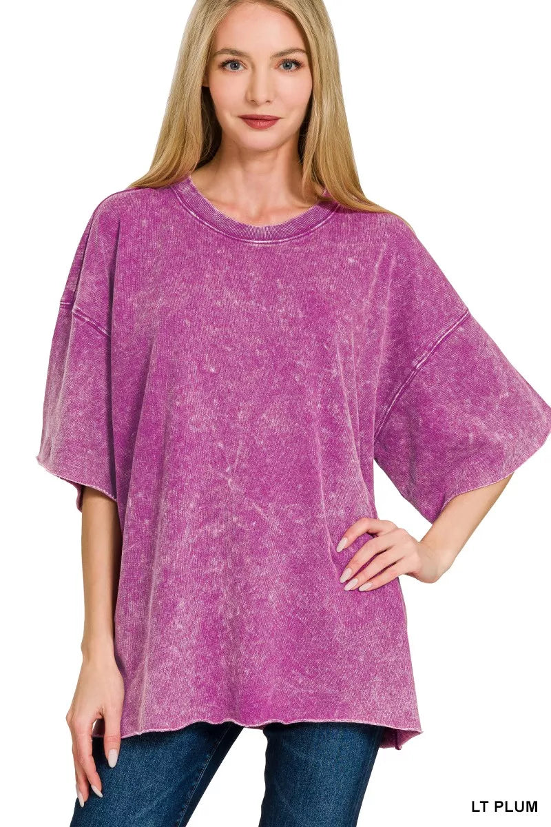I am a Fashion junky Terry Washed Drop Shoulder Short Sleeve Top
