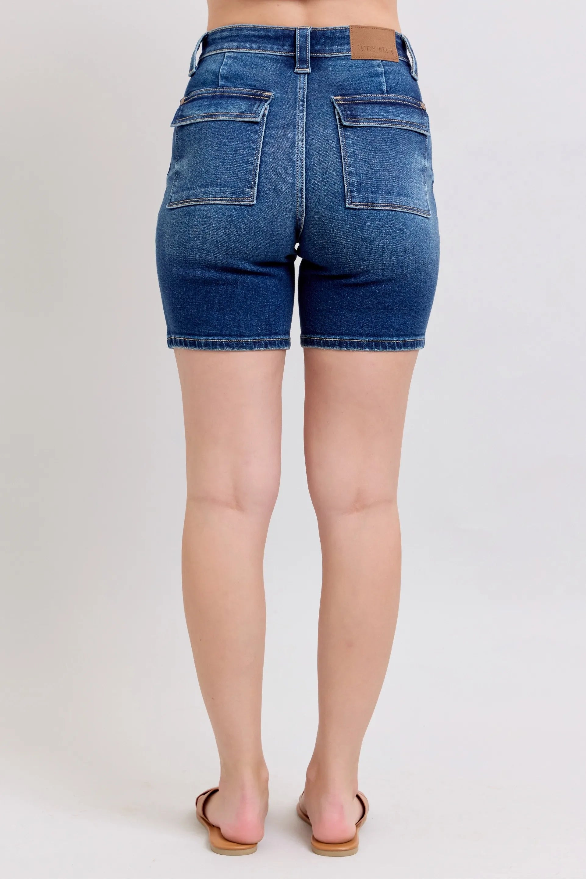 Full Size High Waist Bermudas Jeans W/ Back Flap Pockets Plus Size