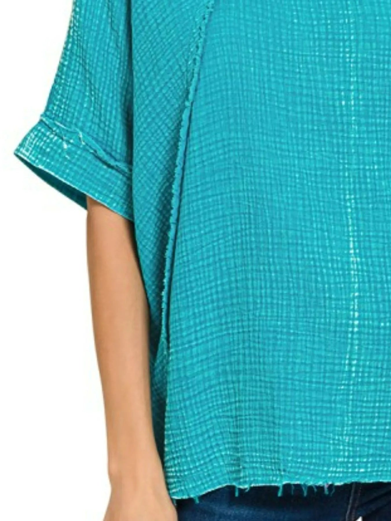 Washed Double Gauze Exposed Seam Short Sleeve Top