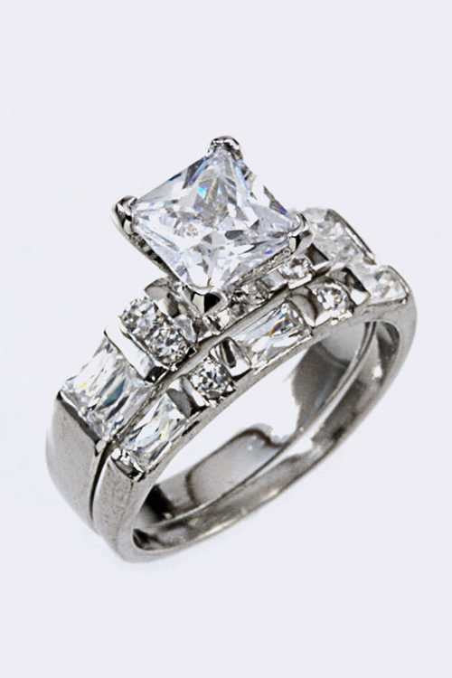 Statement Double Ring Cubic Zirconia Fashion Jewelry