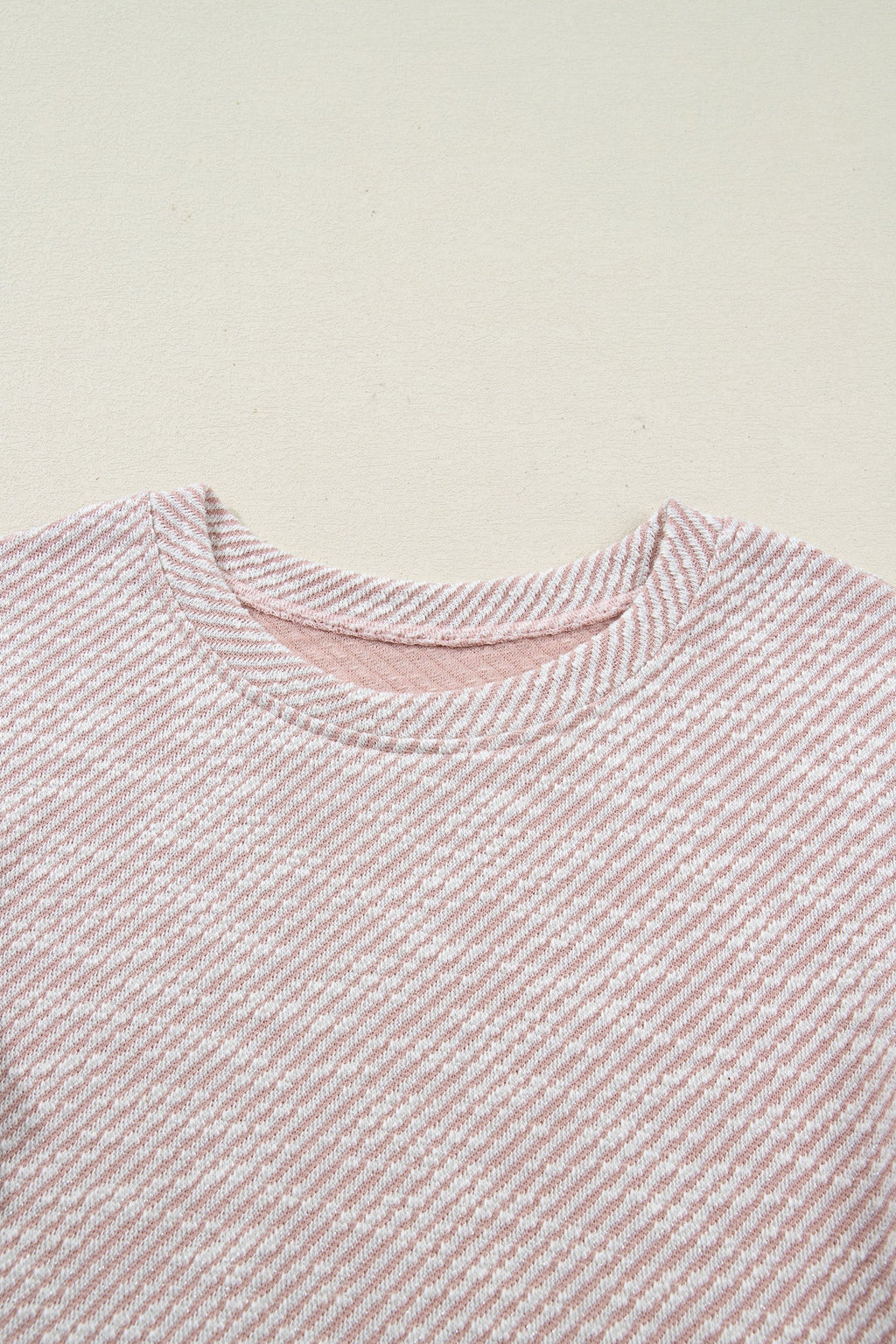 Light Pink Twilled Print Lace Trim Ruffled Short Sleeve Blouse