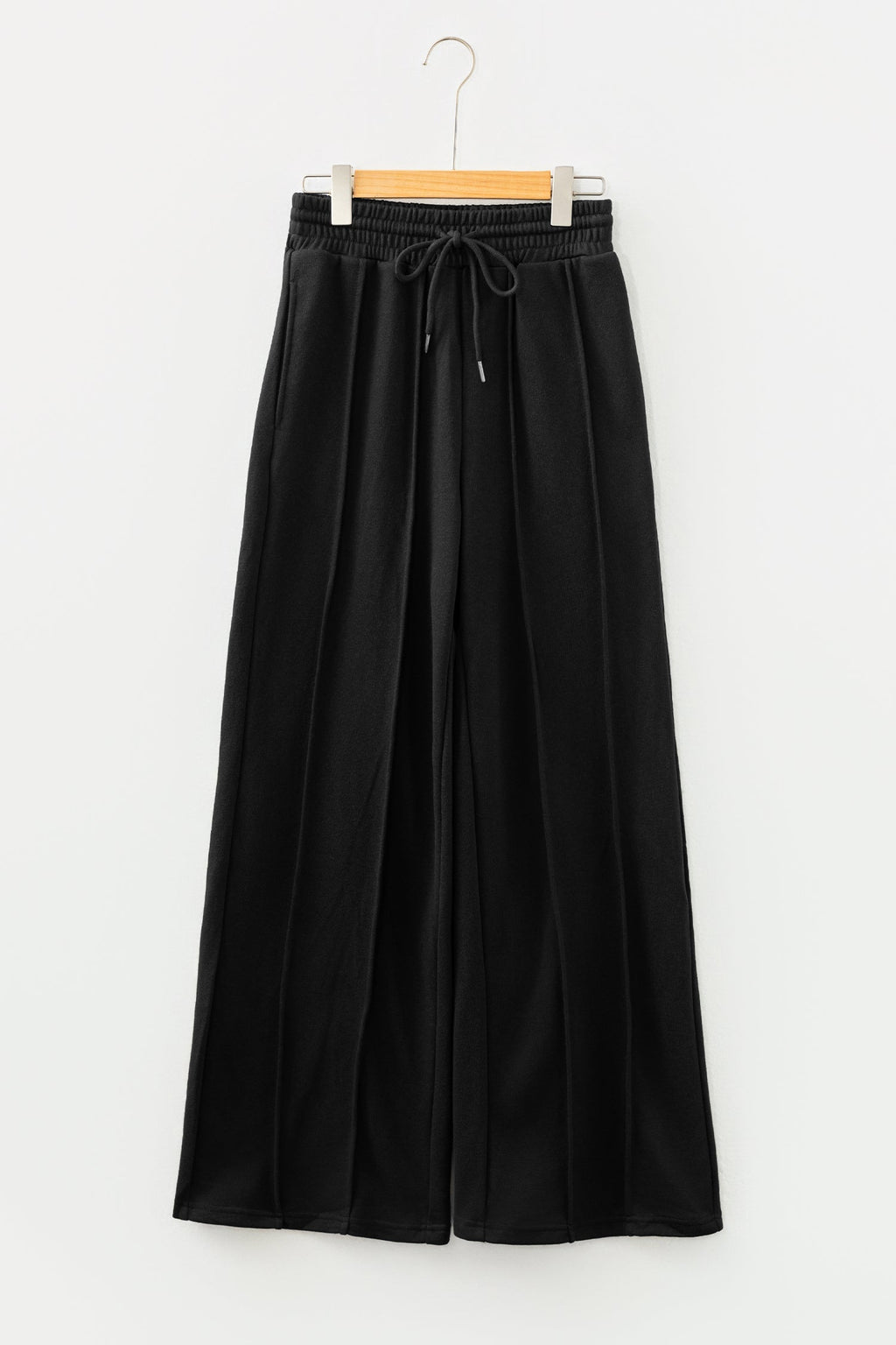 Black Seamed Drawstring High Waist Wide Leg Sweatpants