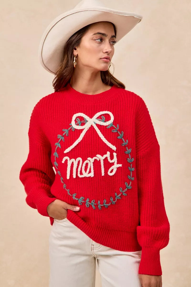Christmas Wreath Merry Letter Knit Top