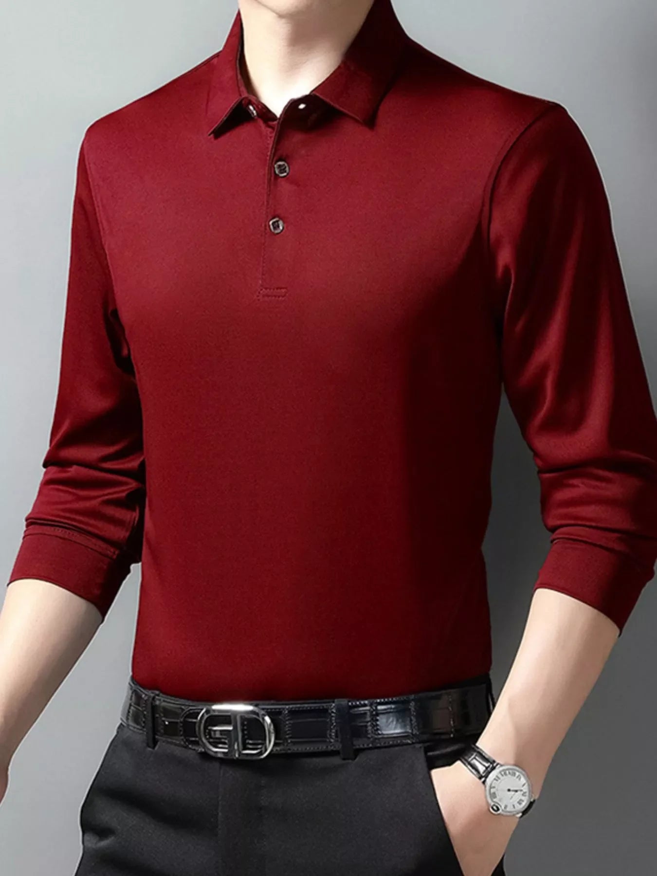 Men's Plus Size Long Sleeve Classic Fit Polo