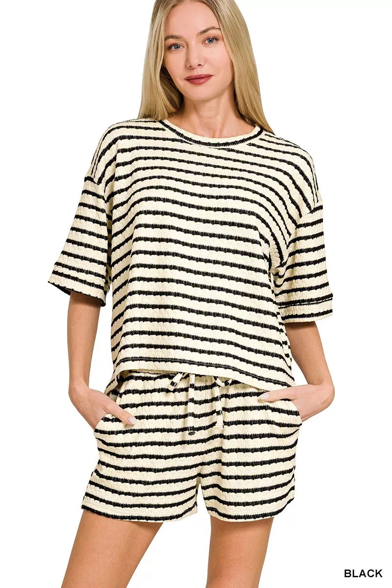 Striped Short Sleeve Tee & Shorts Set