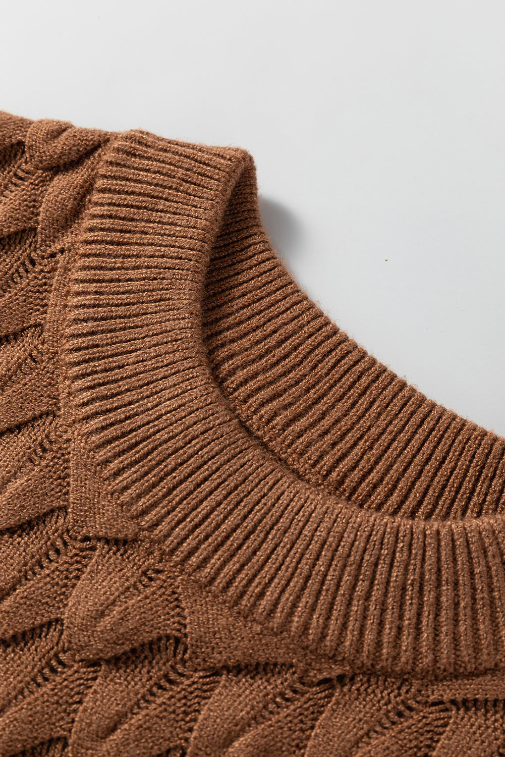 Straw Yellow Fish Scale Textured Knit Ribbed High Neck Short Sleeve Sweater