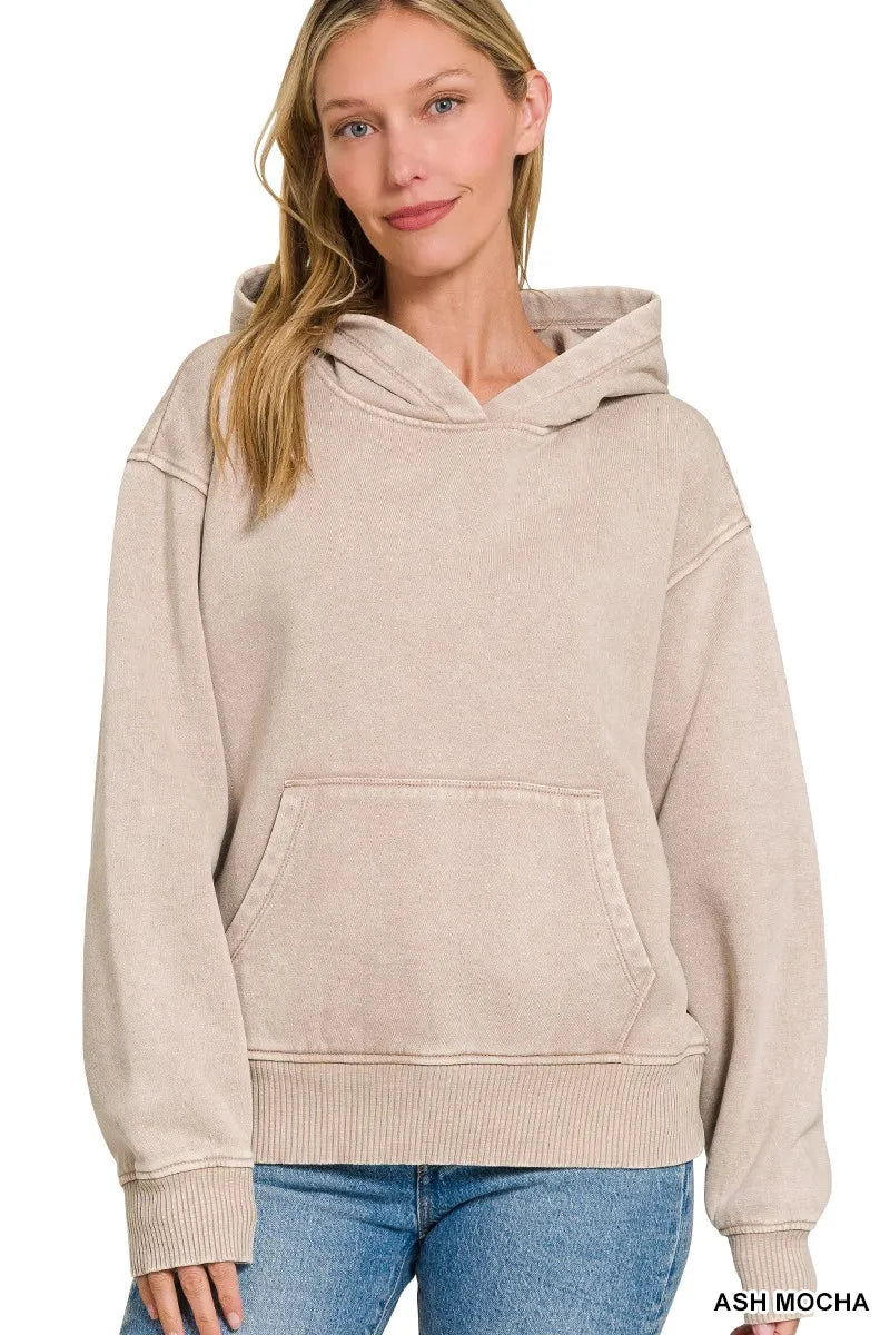 Fleece Acid Wash Kangaroo Pocket Hoodie