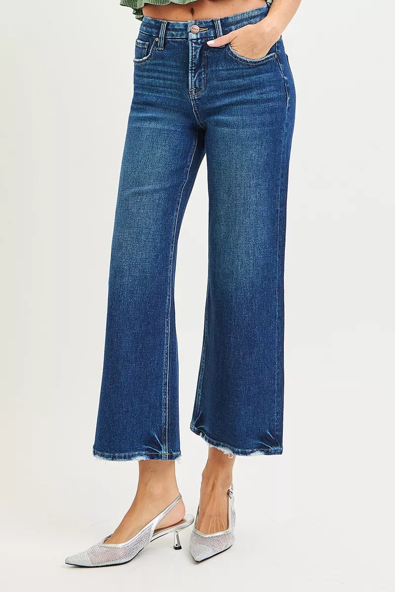 Tummy Control 4 Way Stretch High Rise Crop Wide Leg Jeans