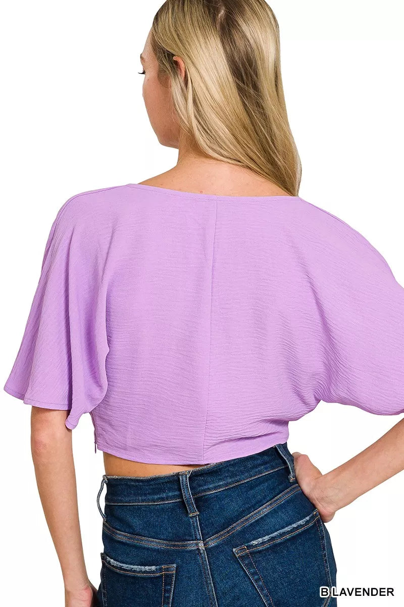 Woven Airflow Twisted Top & Wide Leg Pants Set