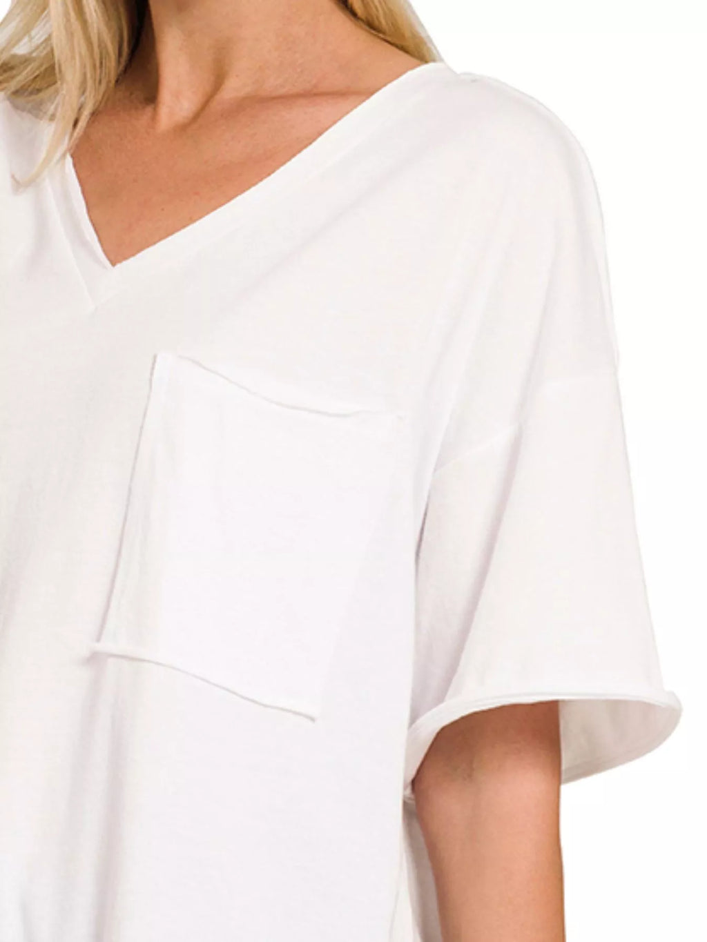 Front Pocket Raw Edge Boyfriend Tee