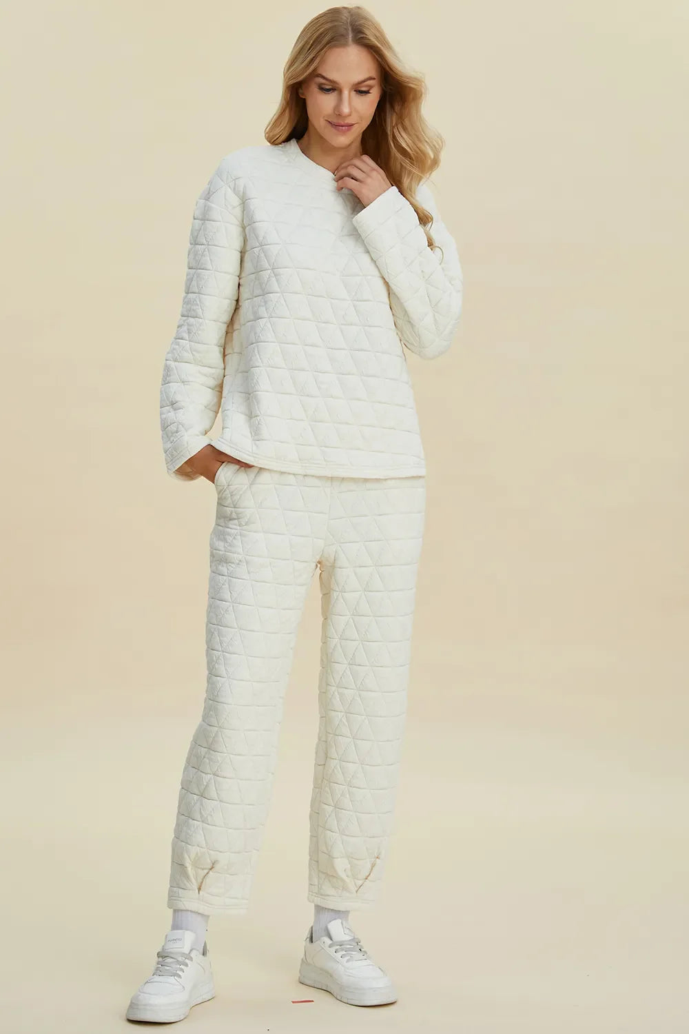 I am a Fashion junky Full Size Texture Round Neck Long Sleeve Top and Pants Set