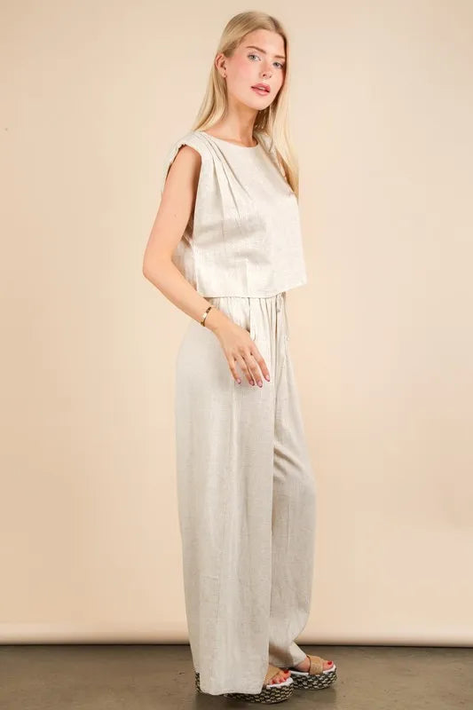 VERY J Solid Woven Top & Pants Set
