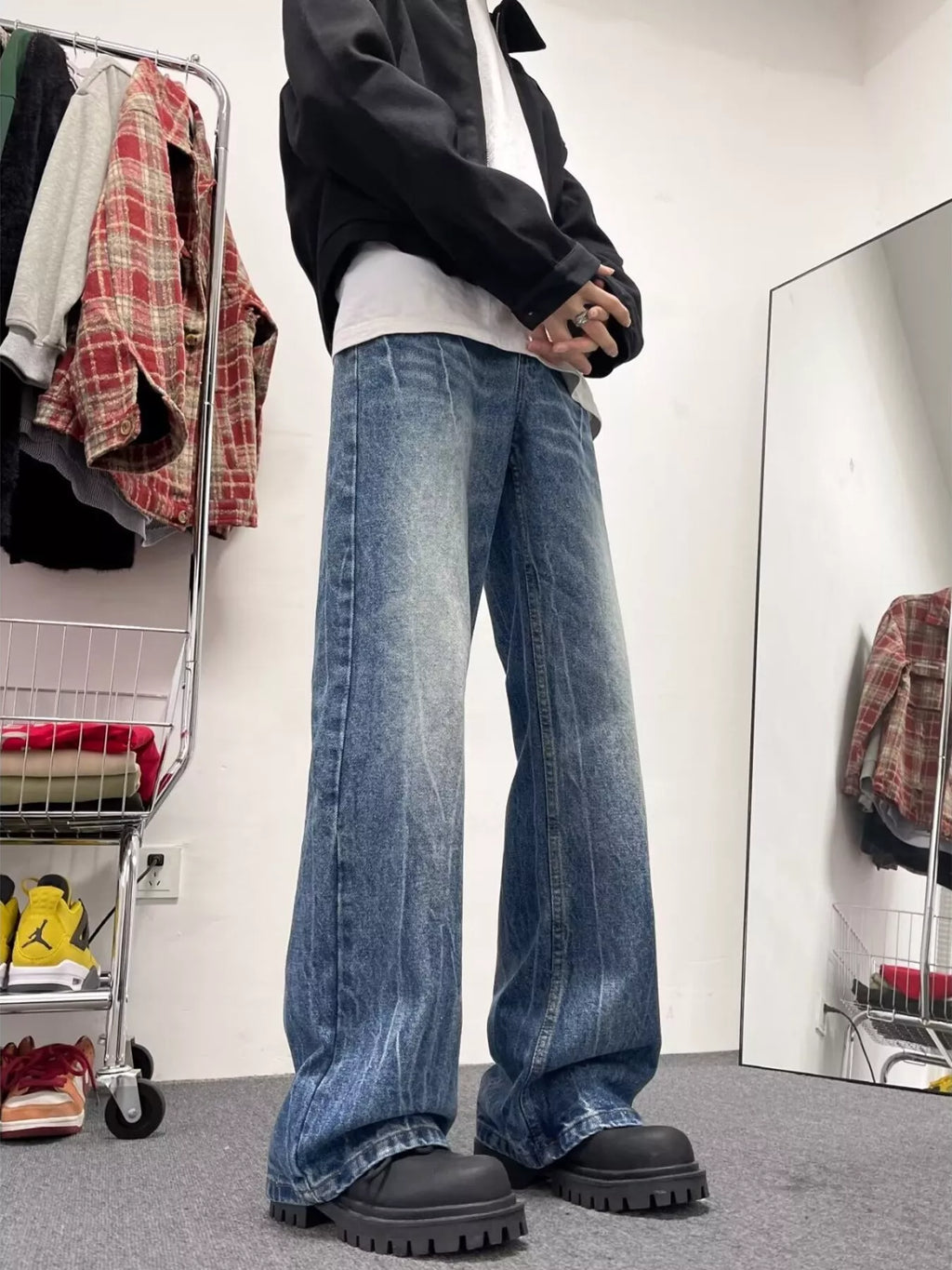 Men's Full Size Wash Wide Leg Jeans Plus Size