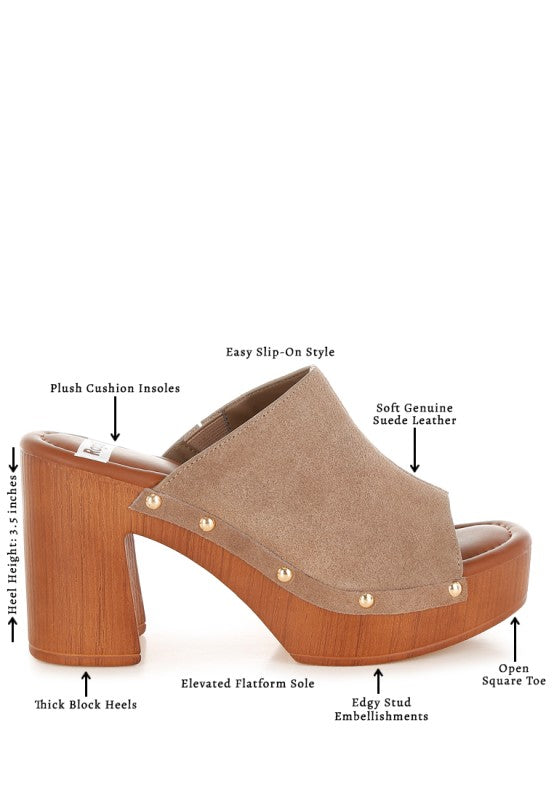 Masaki Soft Suede Leather Wooden Clogs