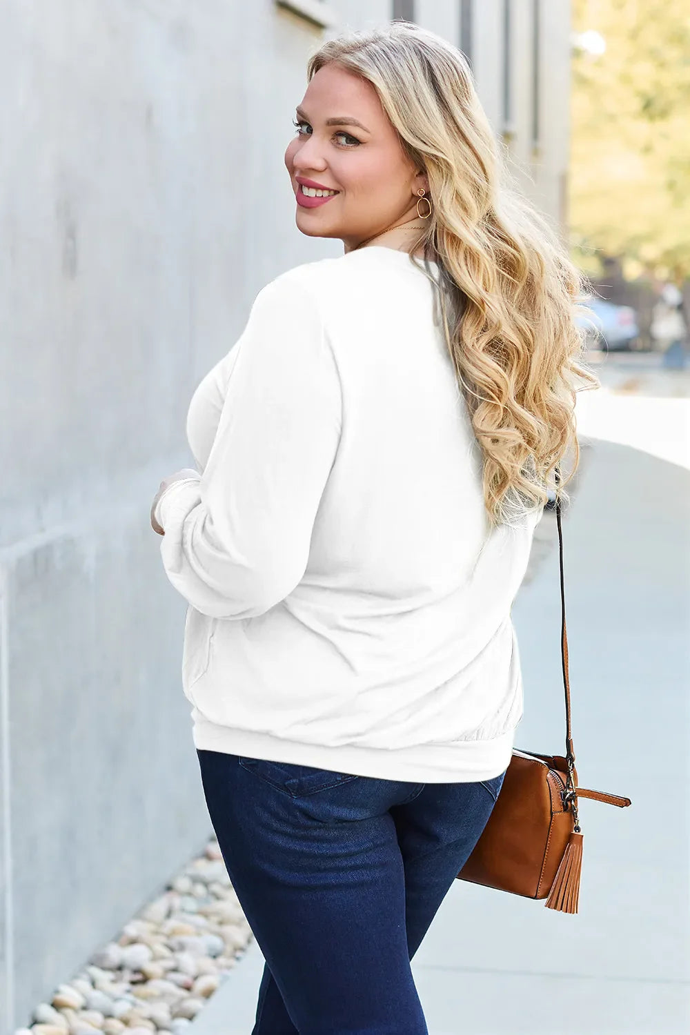Full Size V-Neck Lantern Sleeve Top