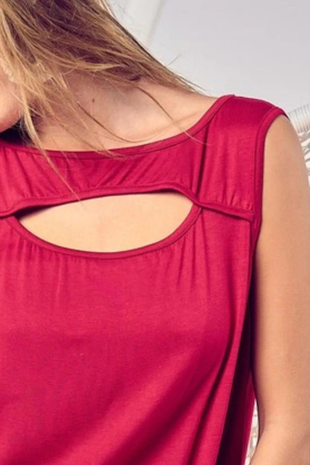 Rayon Span Knit With Cut Out Front Sleeveless Top