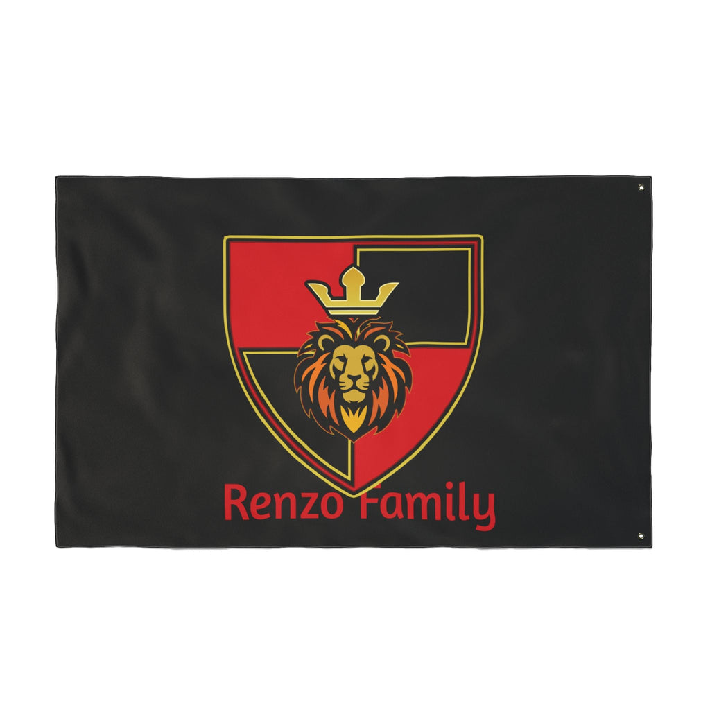 Renzo Family Flag — Double-Sided Black  Lion Crest Banner