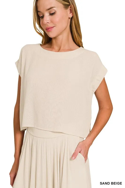 Woven Crinkle Gauze Crop Tee and Skirt Set