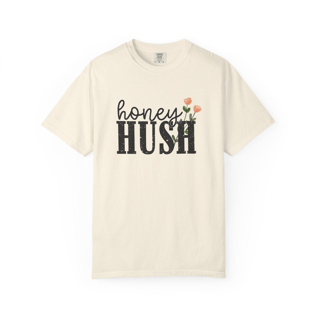 Honey Hush Floral T-Shirt — Cozy Script & Bold Vintage Block Tee