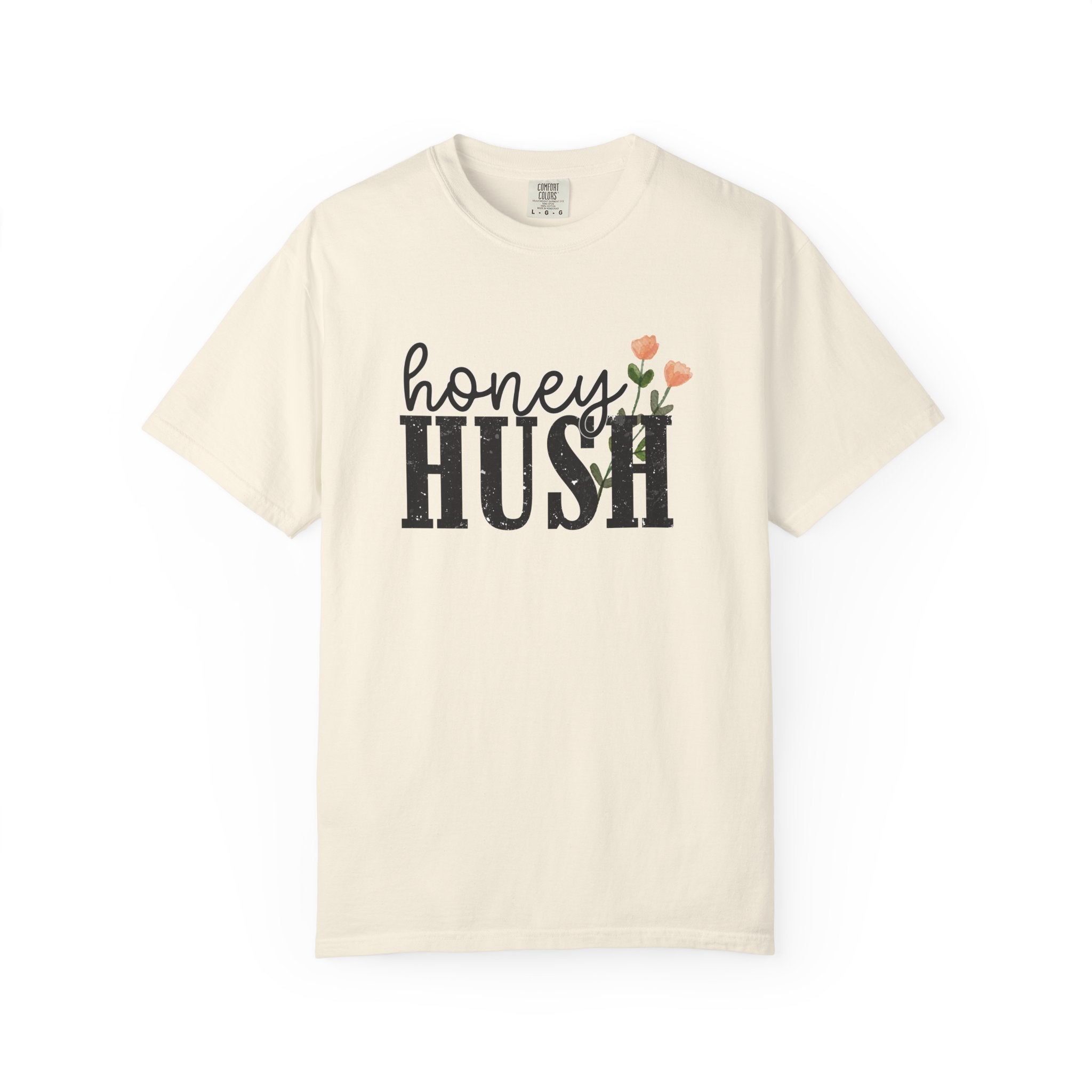 Honey Hush Floral T-Shirt — Cozy Script & Bold Vintage Block Tee