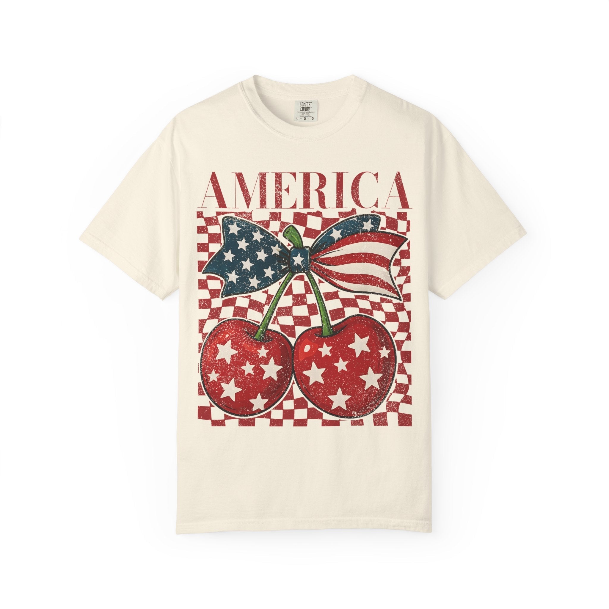 America Cherry Graphic T-Shirt | Garment-Dyed Vintage Americana Tee S–4XL