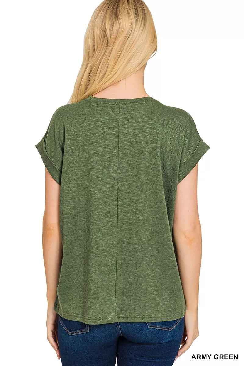 Cotton Modal Slub Rolled Sleeve T-Shirt